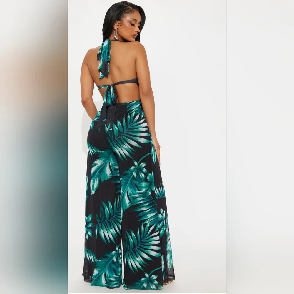 Fashion Nova Teal Floral Jumpsuit - Picture 2 of 3